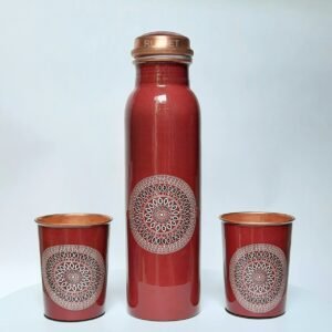 printed copper bottle and glass set
