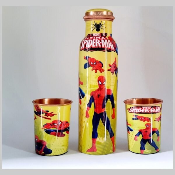 Cartoon Printed Copper Bottle And Glass Set (Spider-man)