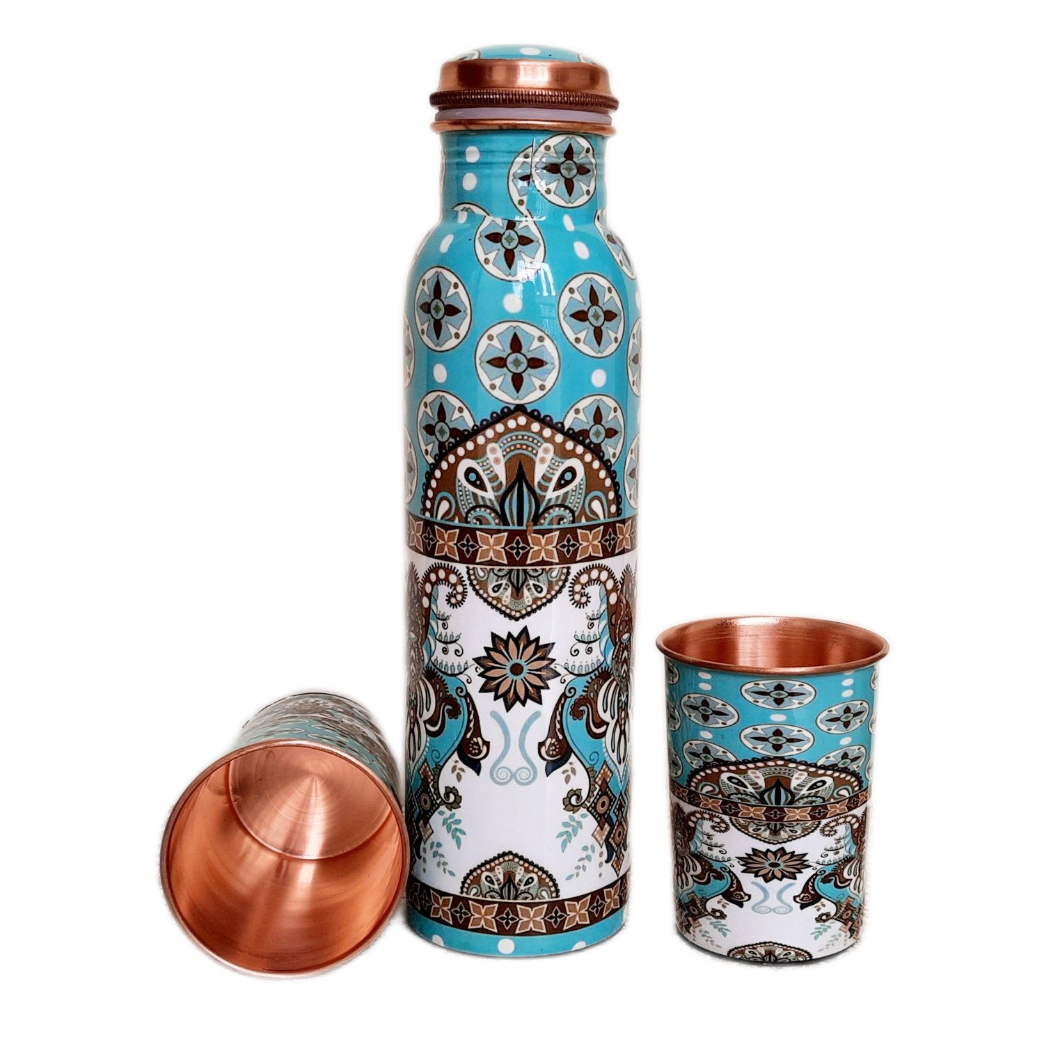 printed copper bottle with 2 glass set