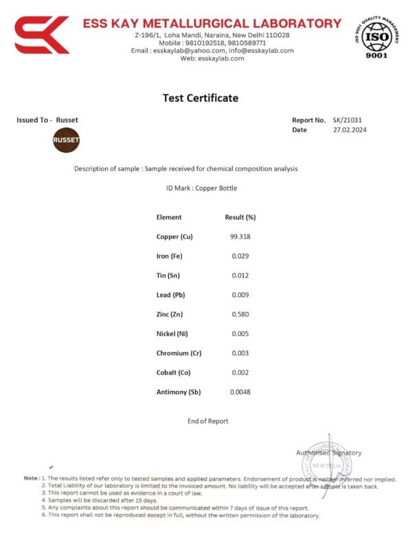 russet copper purity certification